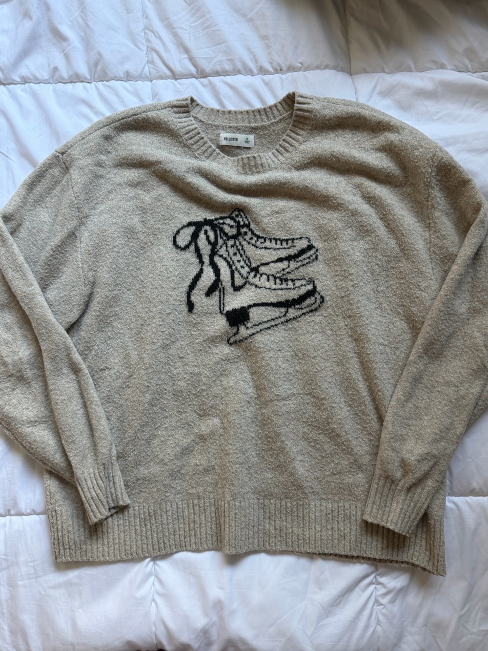 Hollister Beige Crewneck Sweater with Skate Graphic